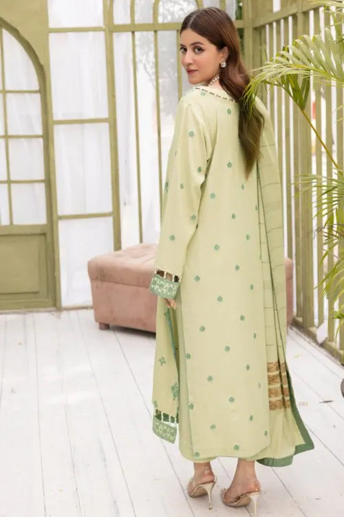model posing in bottle green dress by buraqstore traditional style