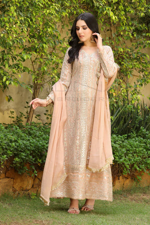 Divine Glow – Peach Angrakha Dress Chiffon (3PCs)