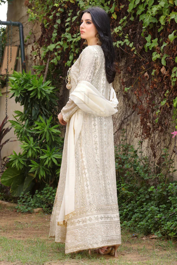 Divine Serenity – Off White Chiffon Angrakha Frock (3PCs)