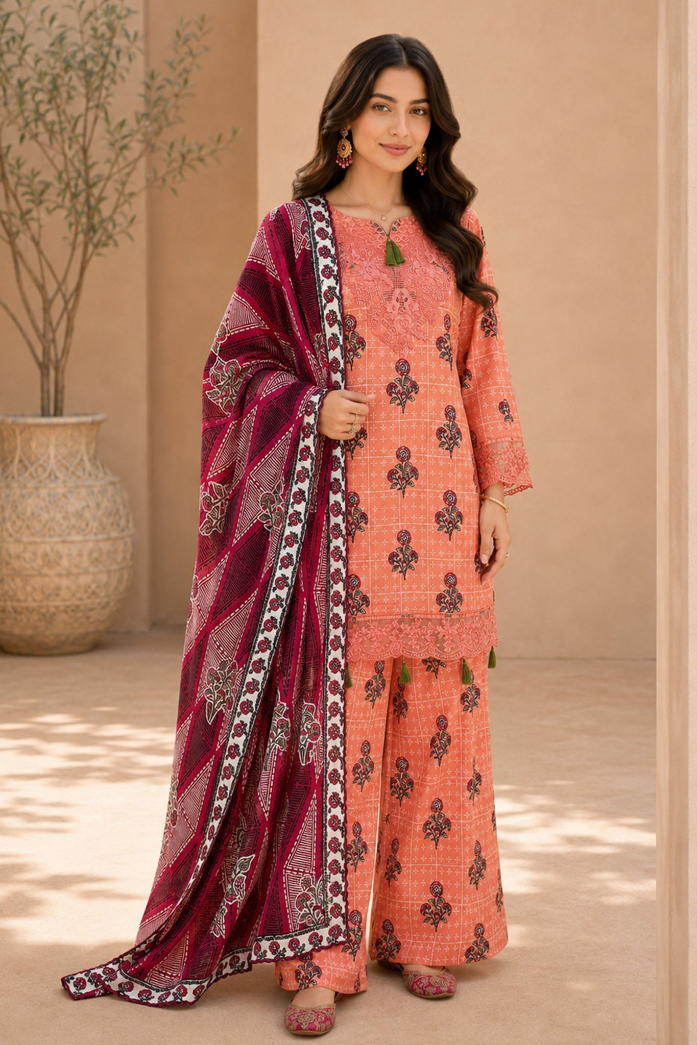 Eleganza E-13 : Stitched Embroidered & Digital Printed Lawn 3pc