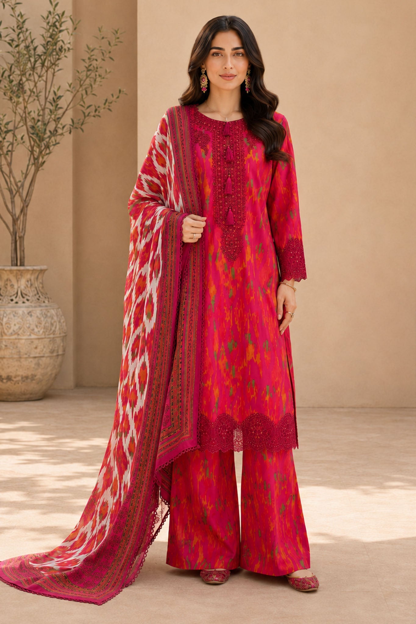 Eleganza E-14 : Stitched Embroidered & Digital Printed Lawn 3pc