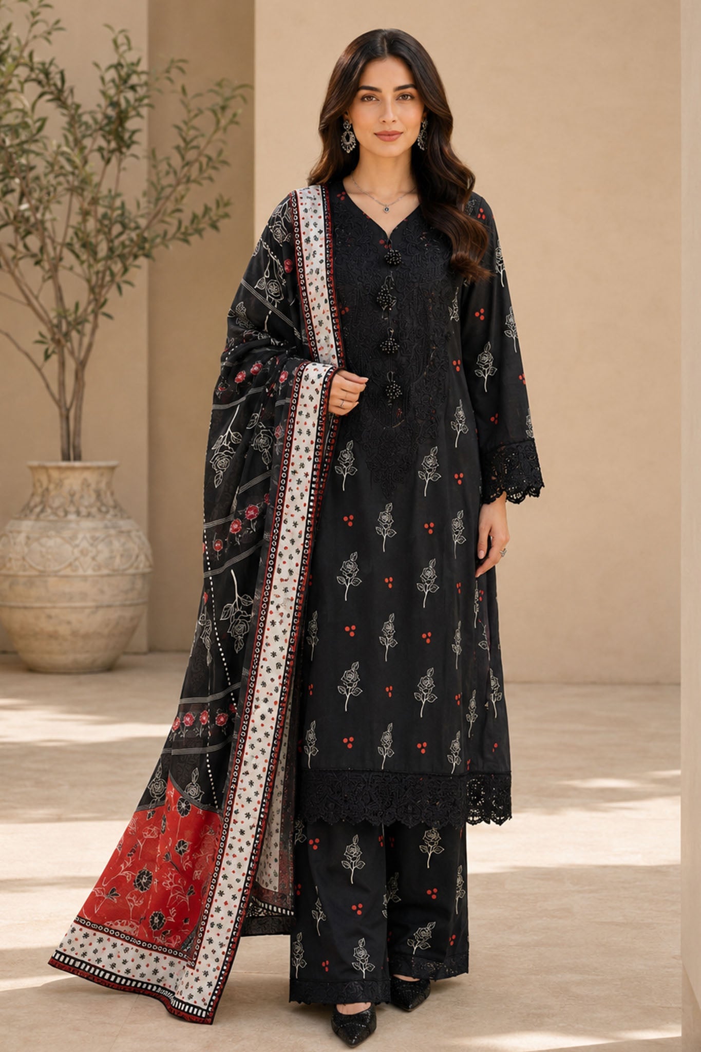 Eleganza E-15 : Stitched Embroidered & Digital Printed Lawn 3pc