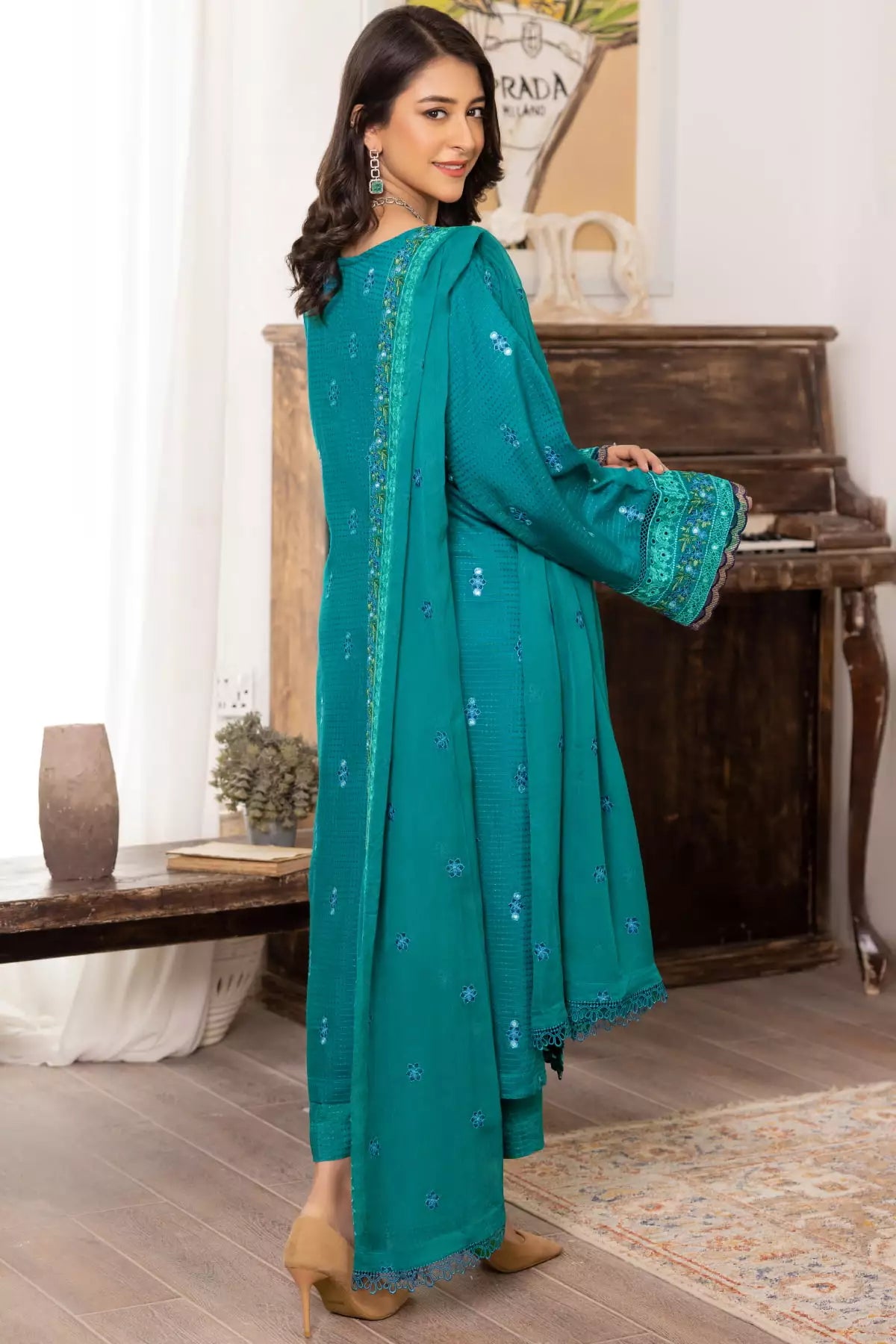 Flora Viscose Fabric Unstitched 3 Piece Dress