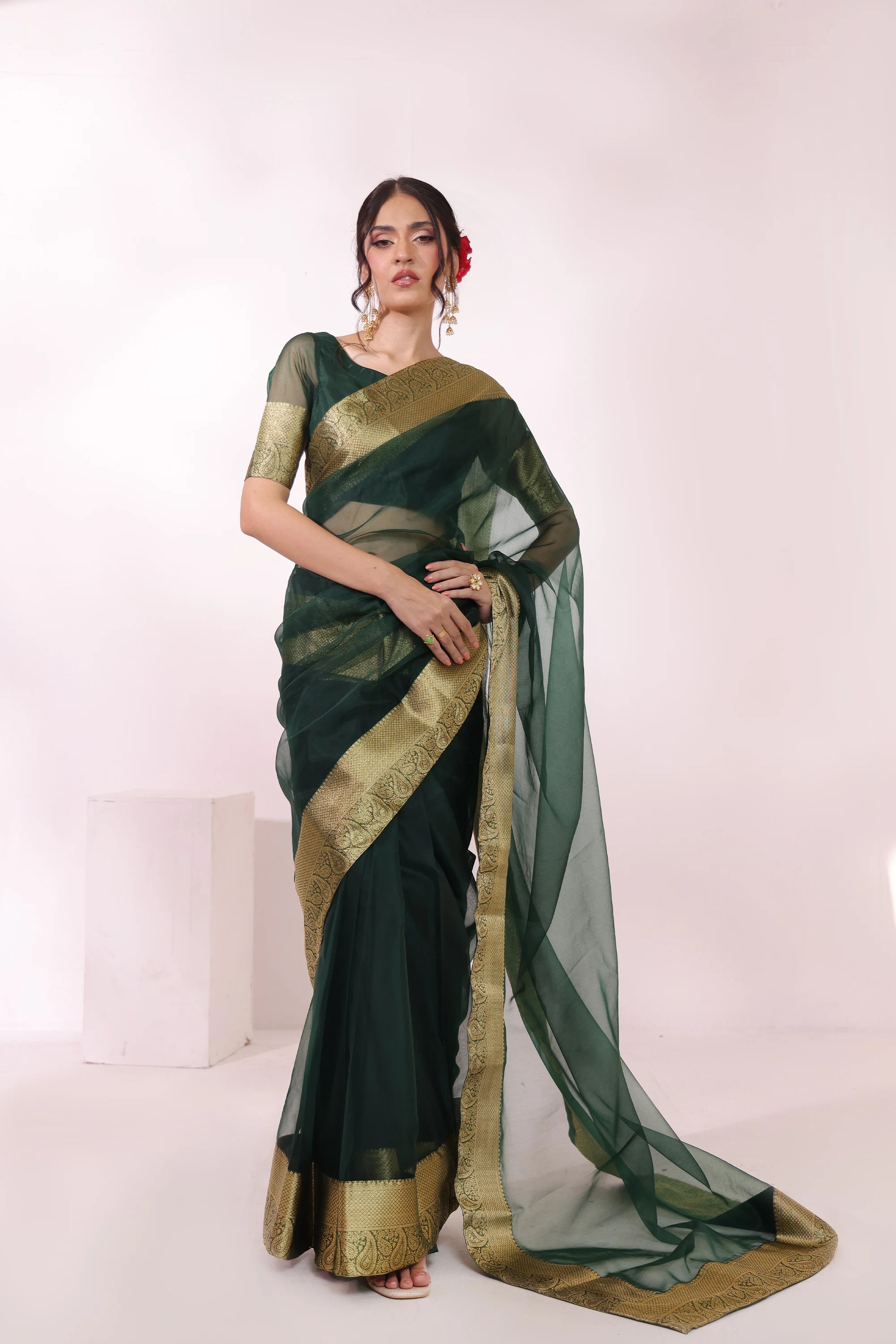 Gulzar - Green Organza Saree Pret 3PCs