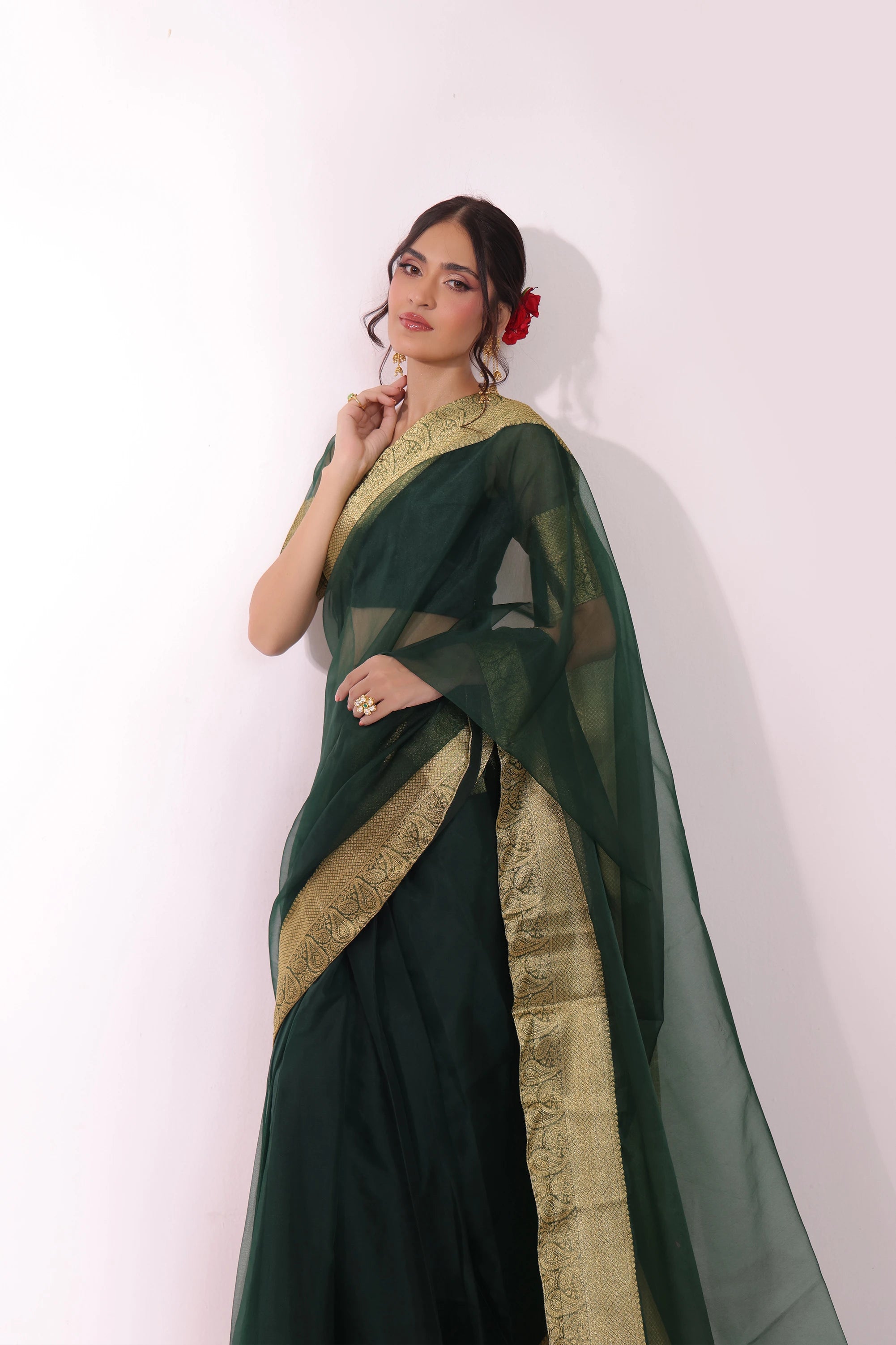 Gulzar - Green Organza Saree Pret 3PCs