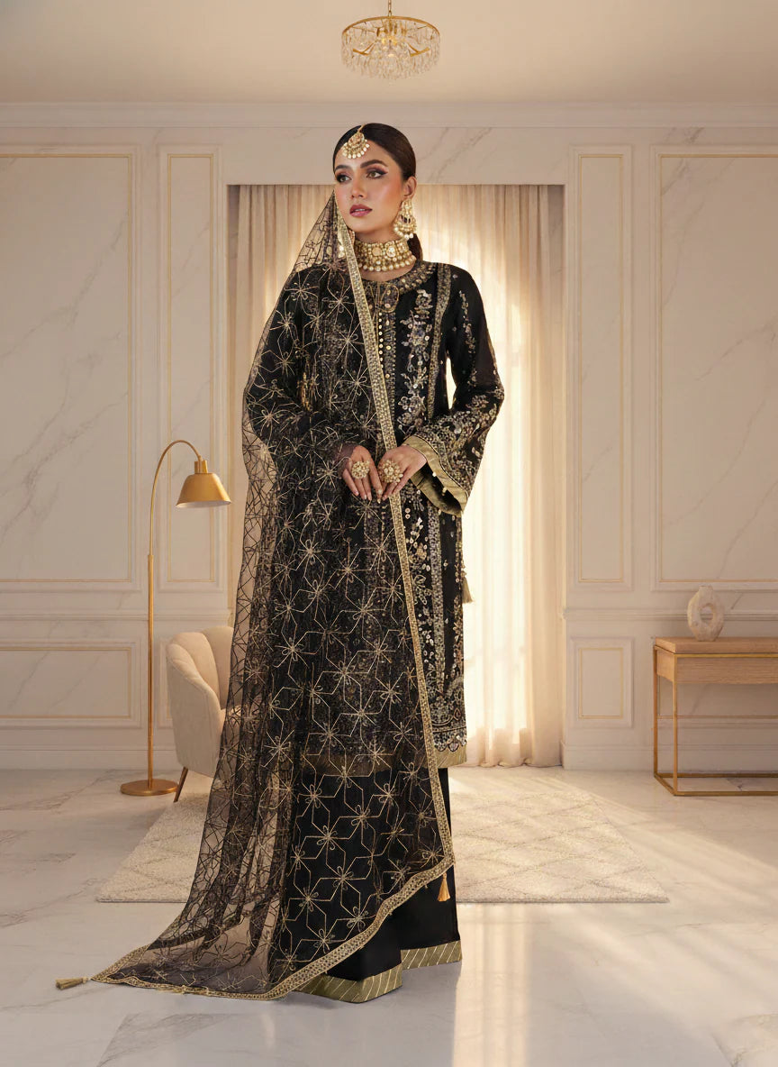 DHANAK - Embroidered Organza Midnight Onyx Unstitched 3 PCs