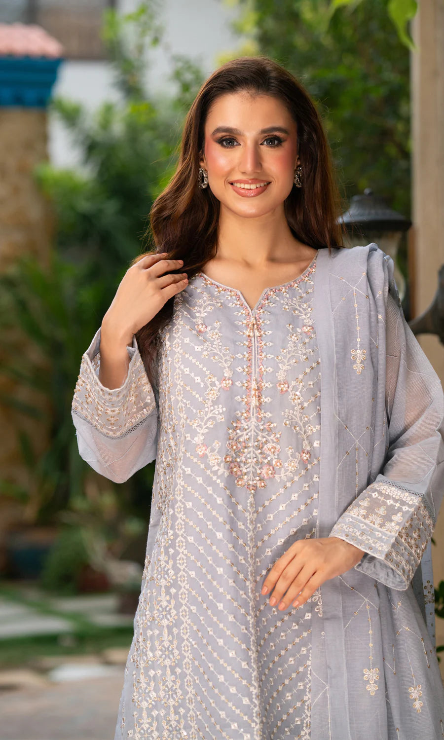 Glam Grey Net Pret 3Pcs – Shamooz Collection Pakistan Sale