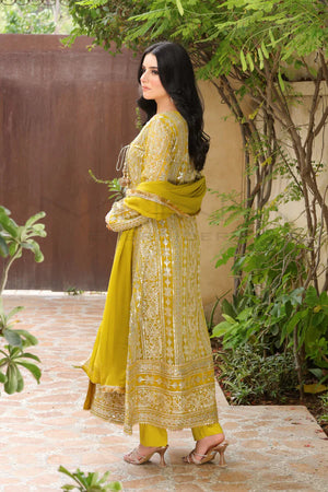 Golden Aura – Mustard Angrakha Style Dress (Chiffon 3PCs)