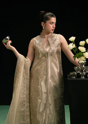 Golden dress Pakistani stylish wedding wear for women at BuraqStore