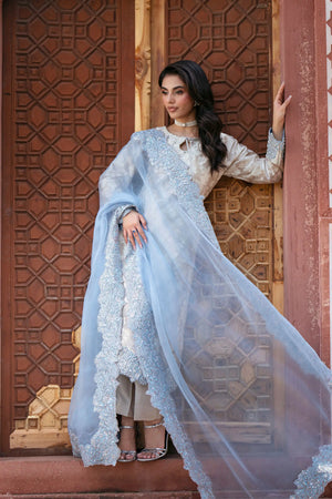 Golden dress Pakistani jamawar formal wear for wedding at BuraqStore