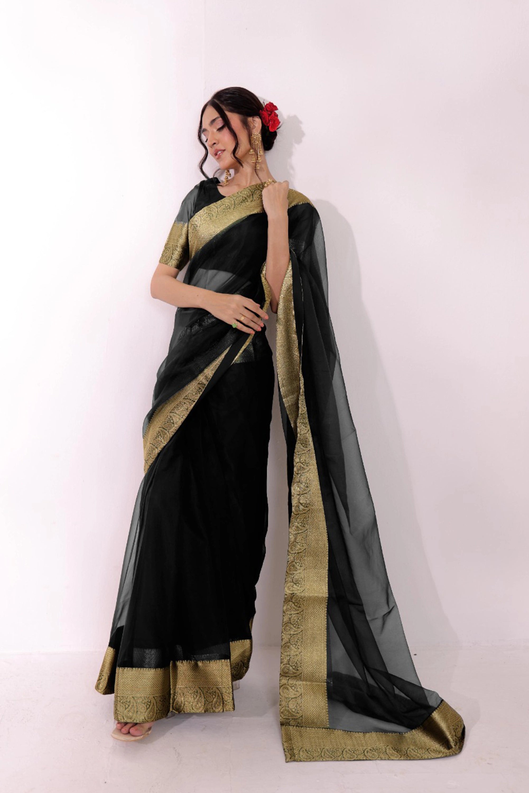 Gulzar - Black Organza Saree Pret 3PCs