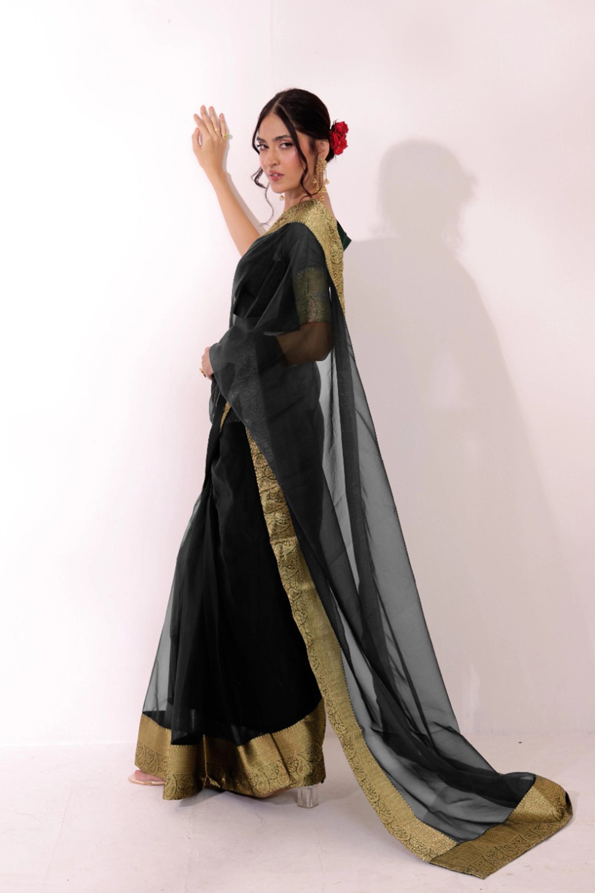 Gulzar - Black Organza Saree Pret 3PCs