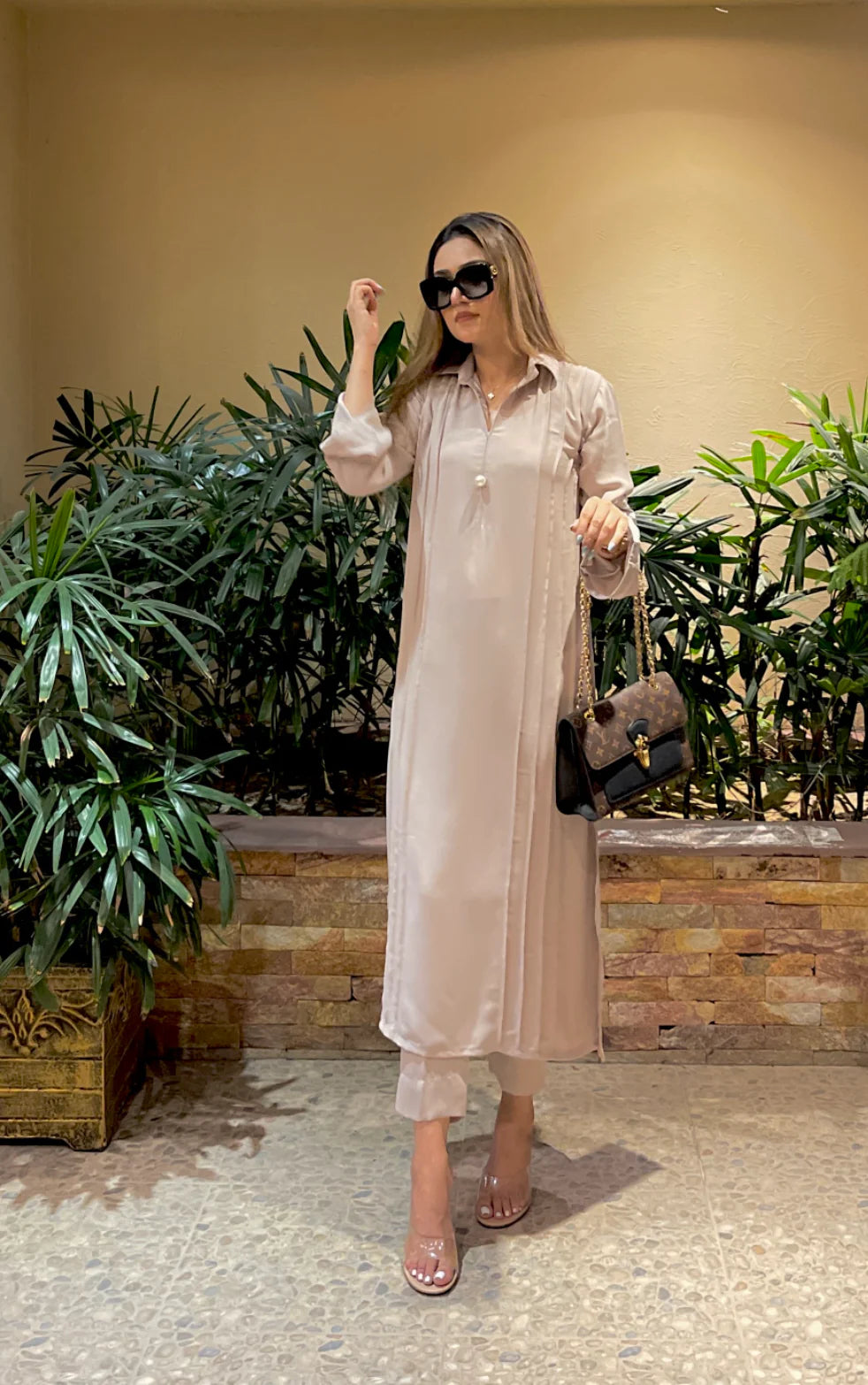 Woody Almond Sleeves Flower Crepe Pret 2 Pcs