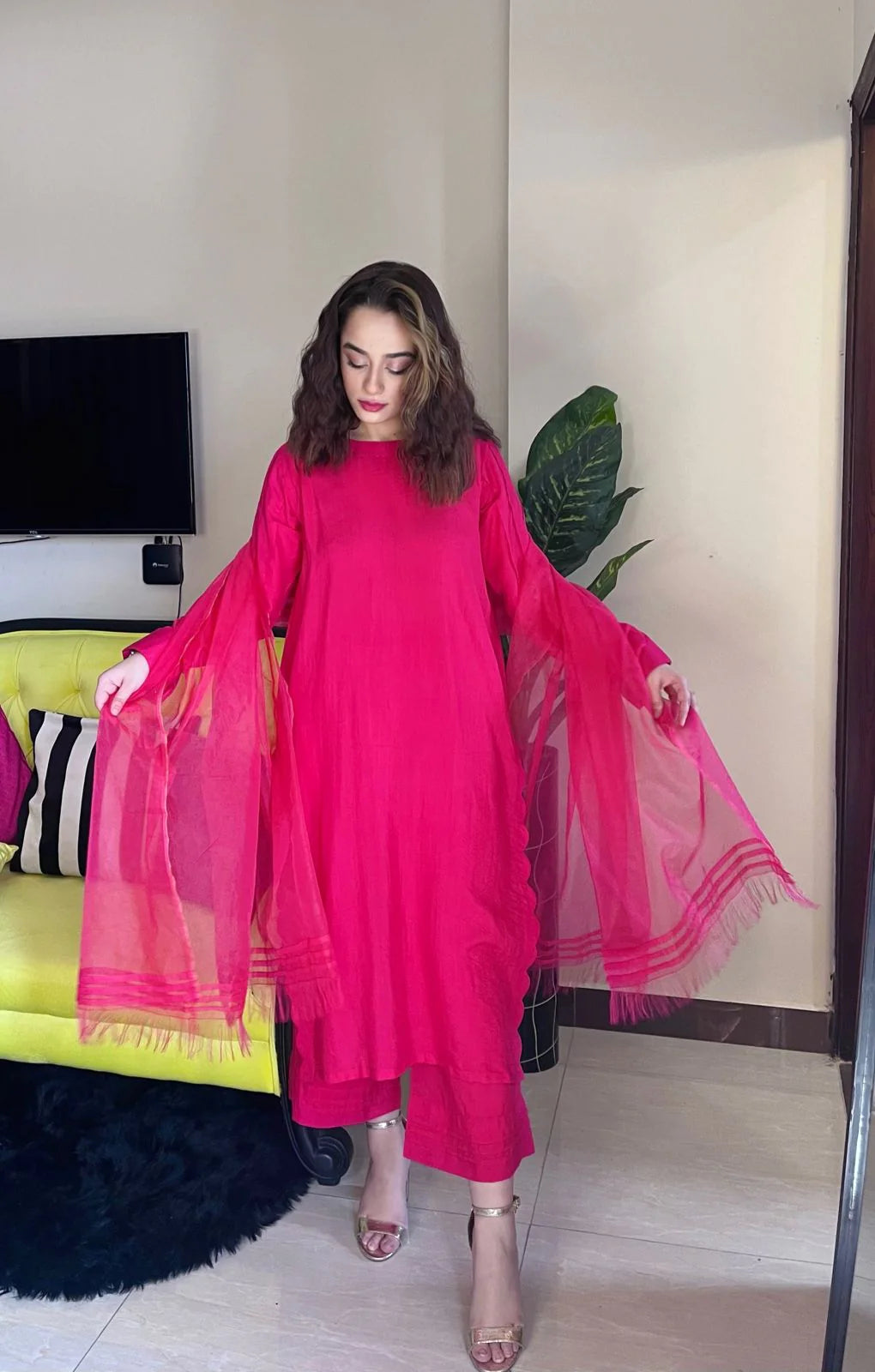 Pink Raw Silk outfit with dupatta Pret 3 PCs