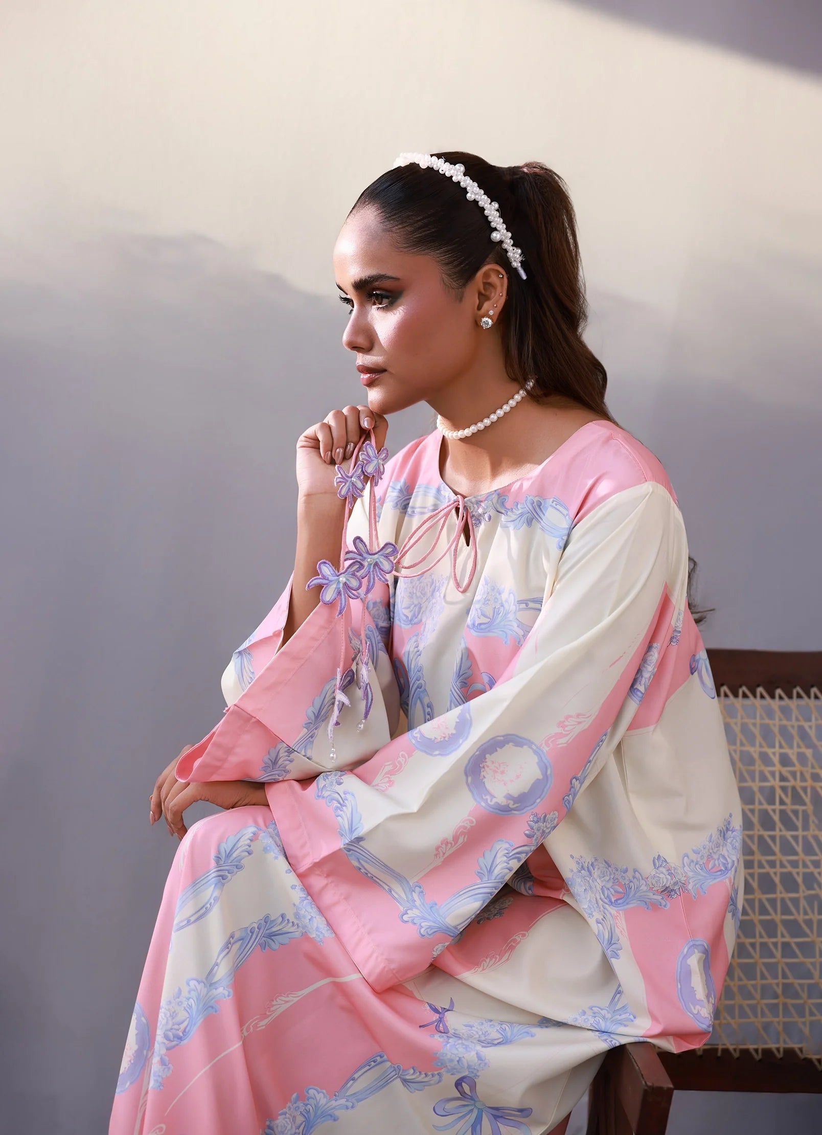 Cotton candy & macaron Kaftan Pret 1 PC