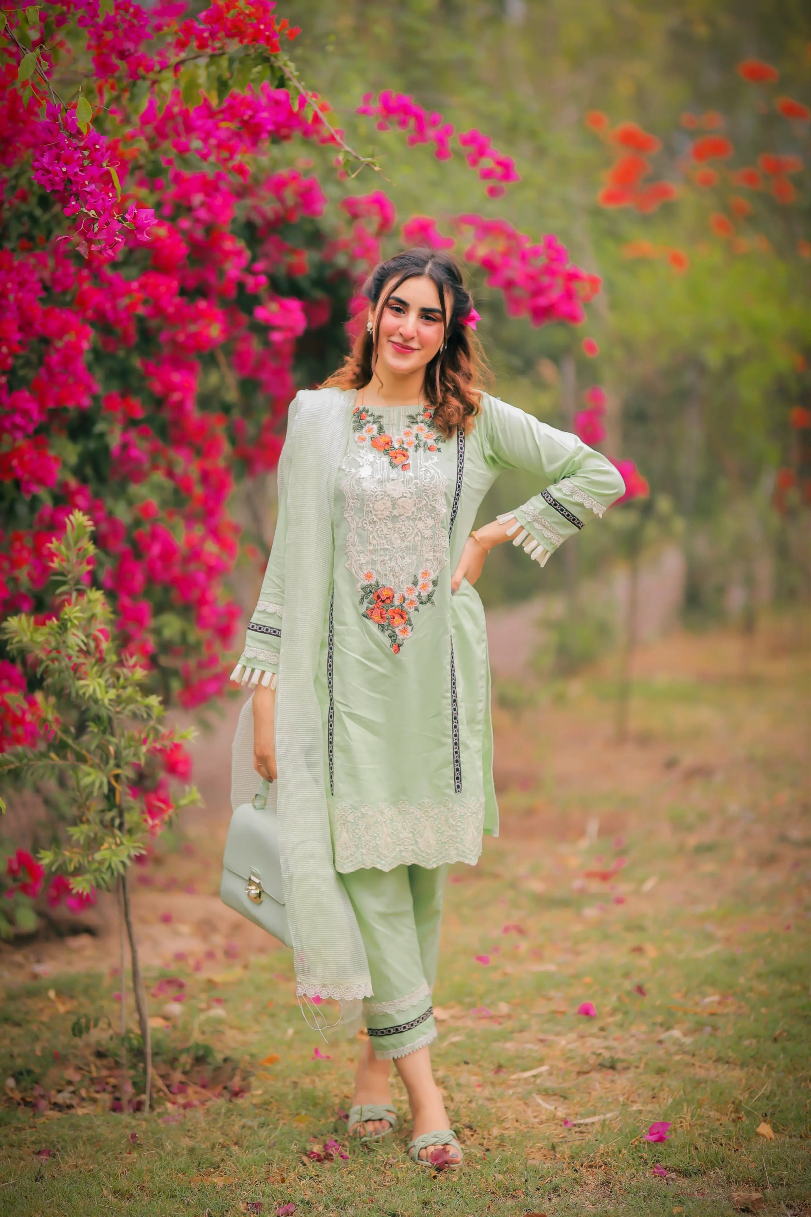 Pistachio White Lawn Embroidered Pret 3PCs