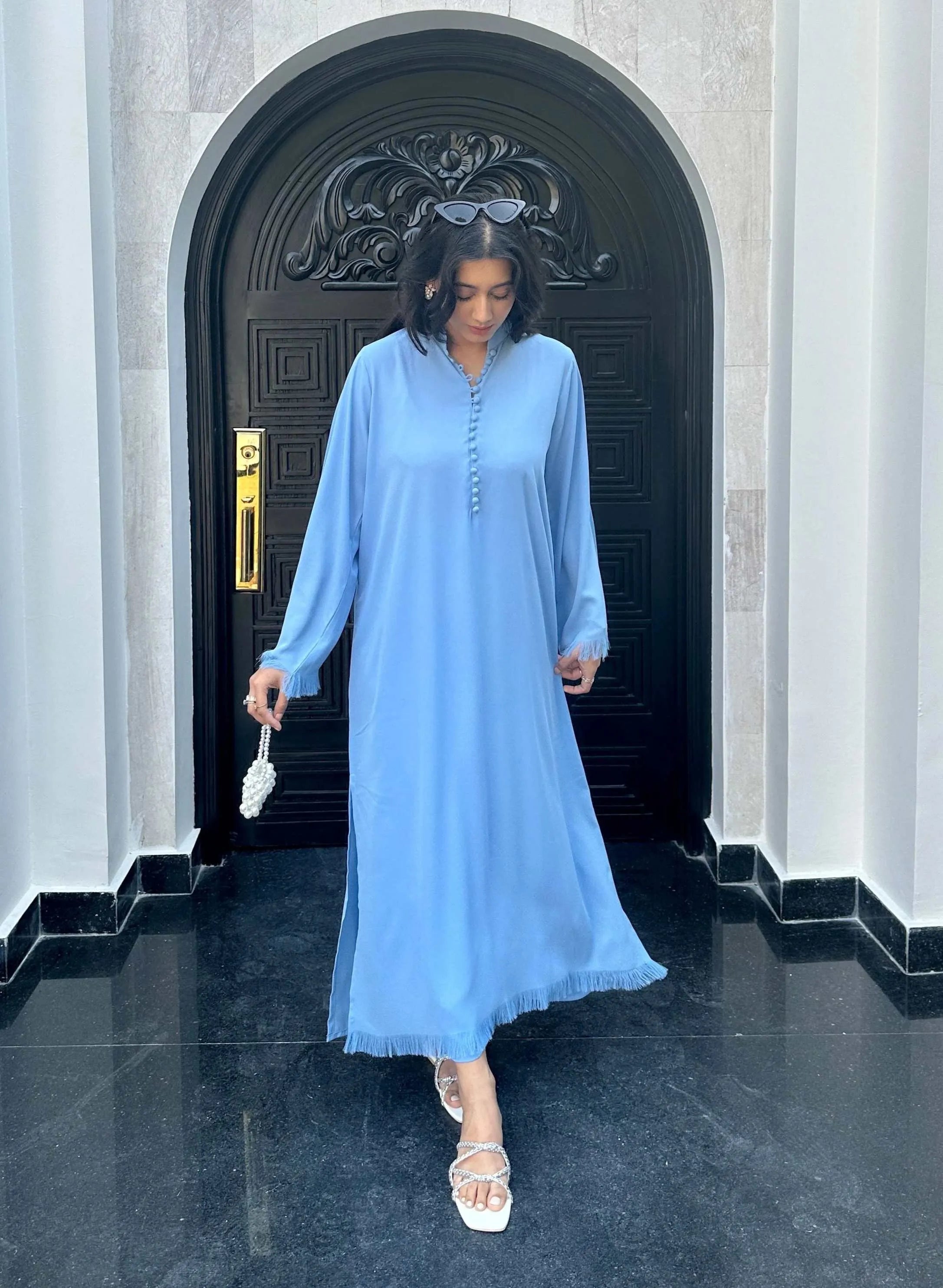 ICE BLUE button Set Fringes Georgette Pret 2 PCs