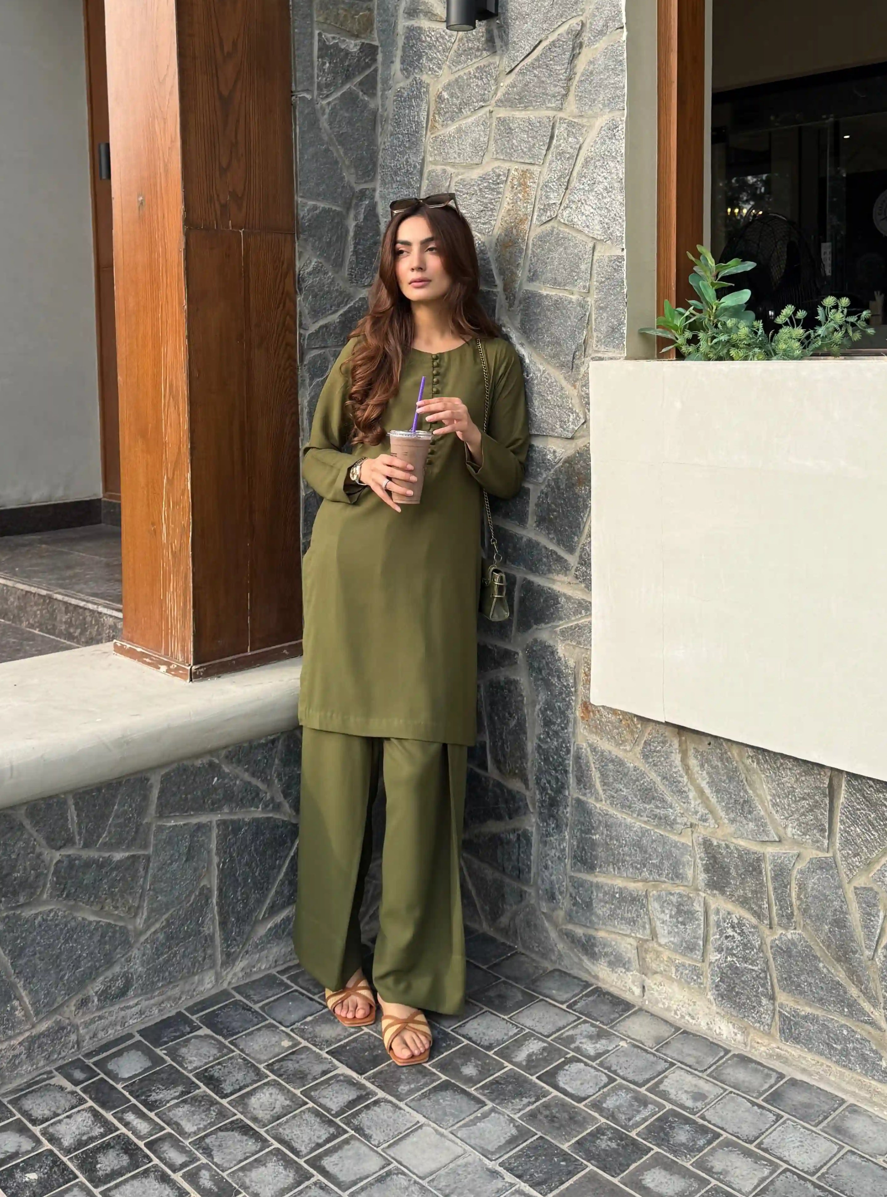 Green Ensemble Georgette Co-ord Set 2 PCs