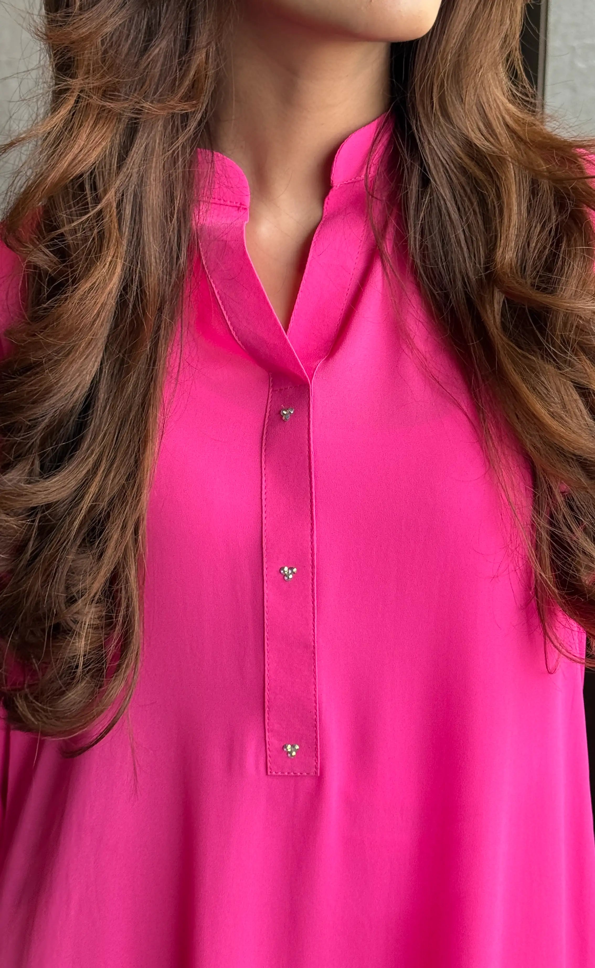 Fuchisa Pink Georgette Co-ord Set 2 PCs