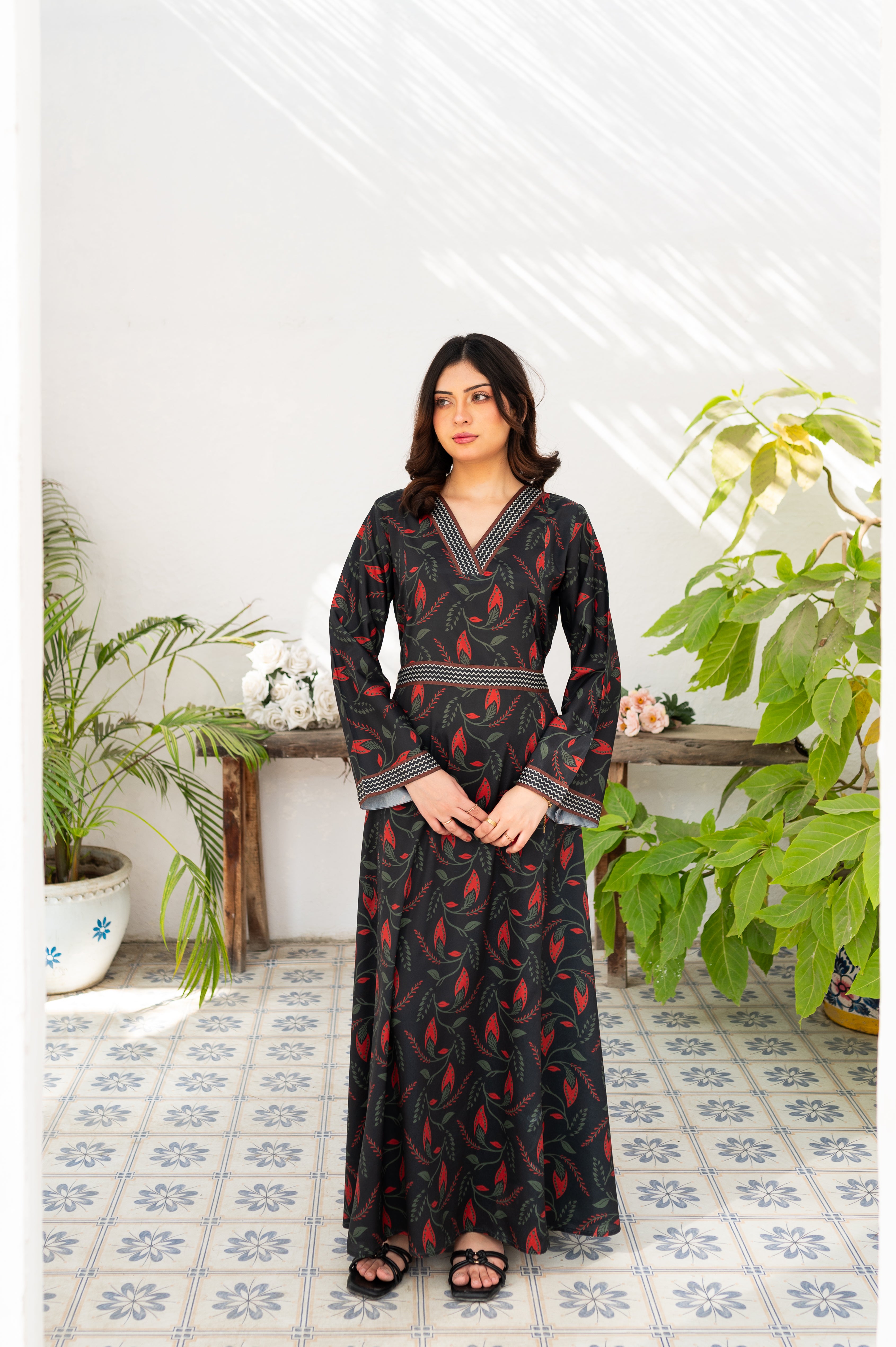 Charcoal Black Printed Crepe Pret 1 PC