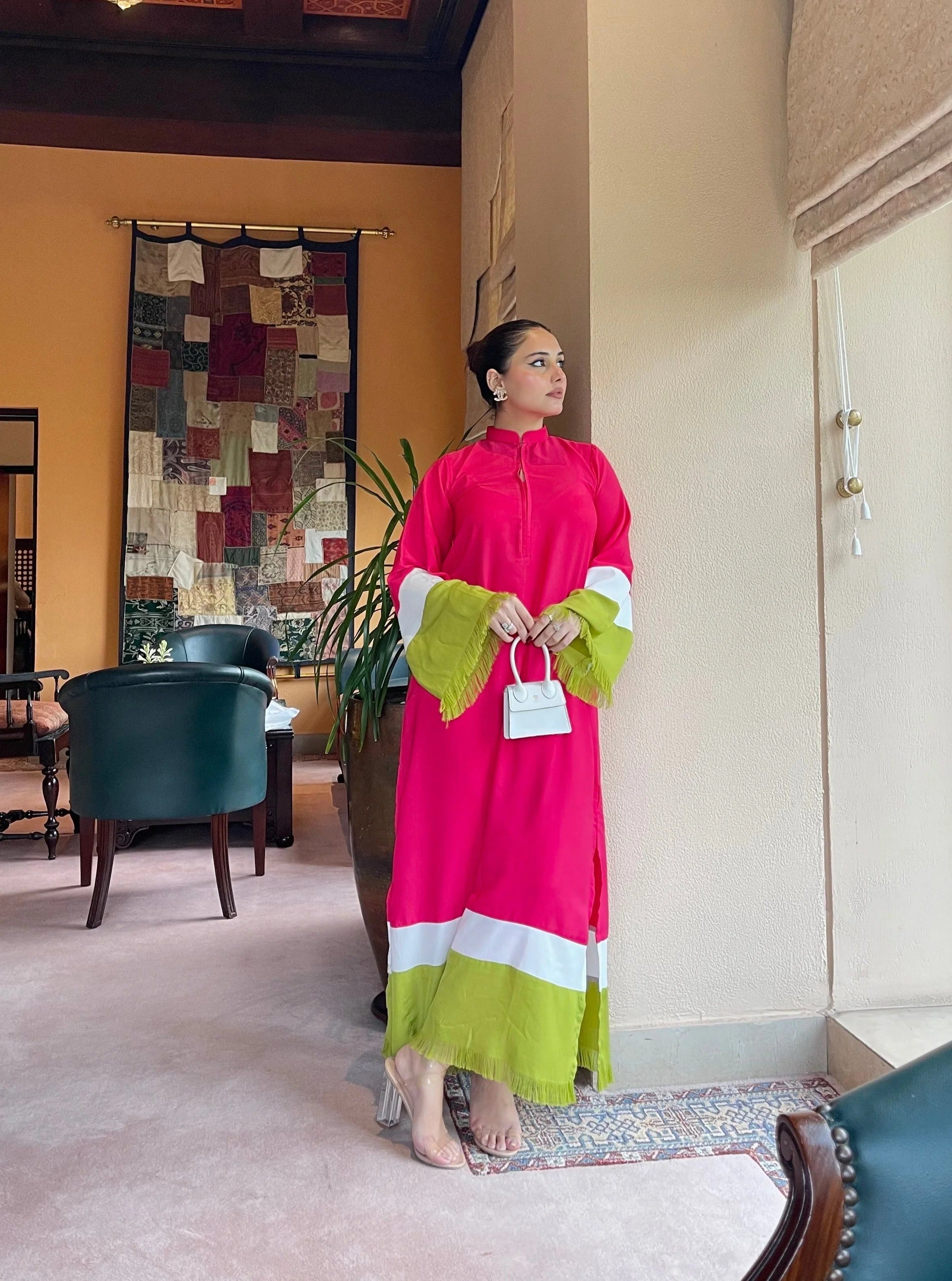 Pink pop Fringes Georgette Pret 2 PCs