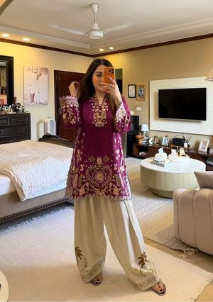 Buraq Store summer collection mulberry bloom co-ord set with modern cuts and prints