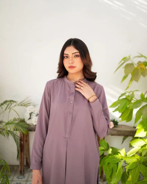 Lavender dress for women casual stitched Pakistani dress at BuraqStore