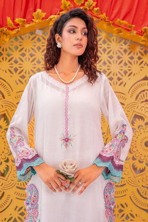 Stylish lavender dress for women raw silk 2 piece pret Pakistan at BuraqStore