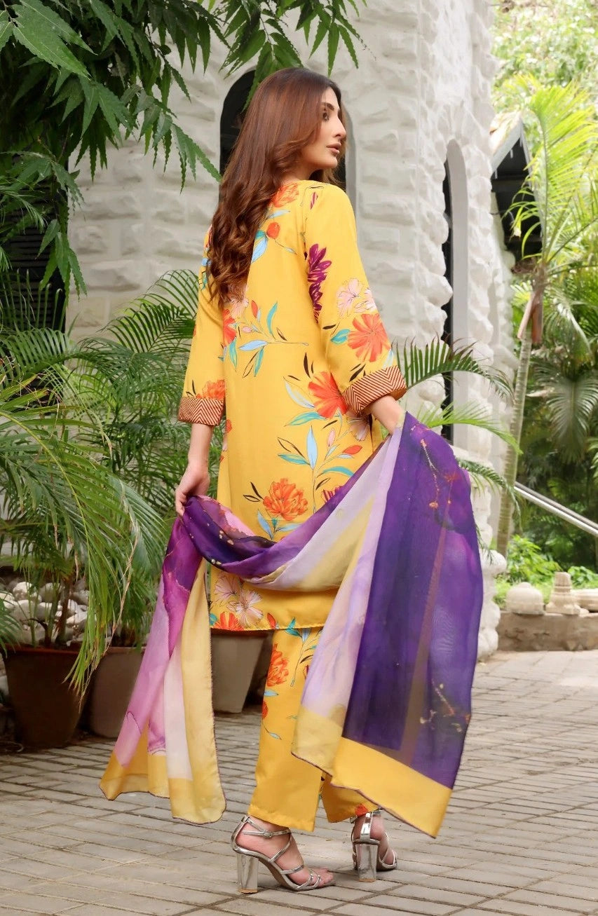 girl posing in pastel yellow dress by buraqstore soft look