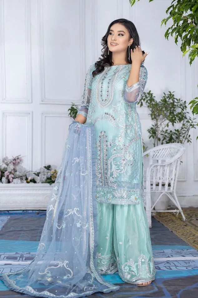 Lush Charcoal Organza Unstitched 3Pcs – embroidery cotton dress for women