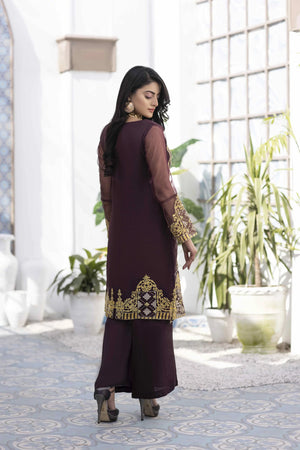 Maroon Flame Stitched 2Pcs – formal embroidery dresses for women