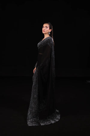 Midnight Muse – Chiffon Saree Design 3Pc