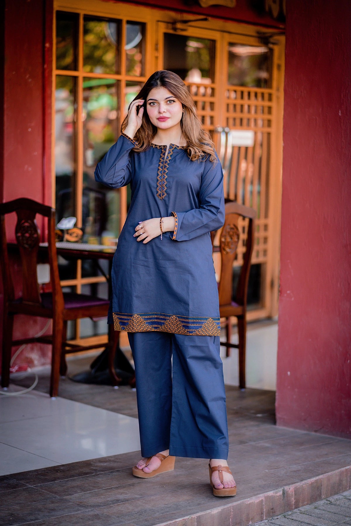 Midnight Blue Cotton Embroidered Pret 2PCs