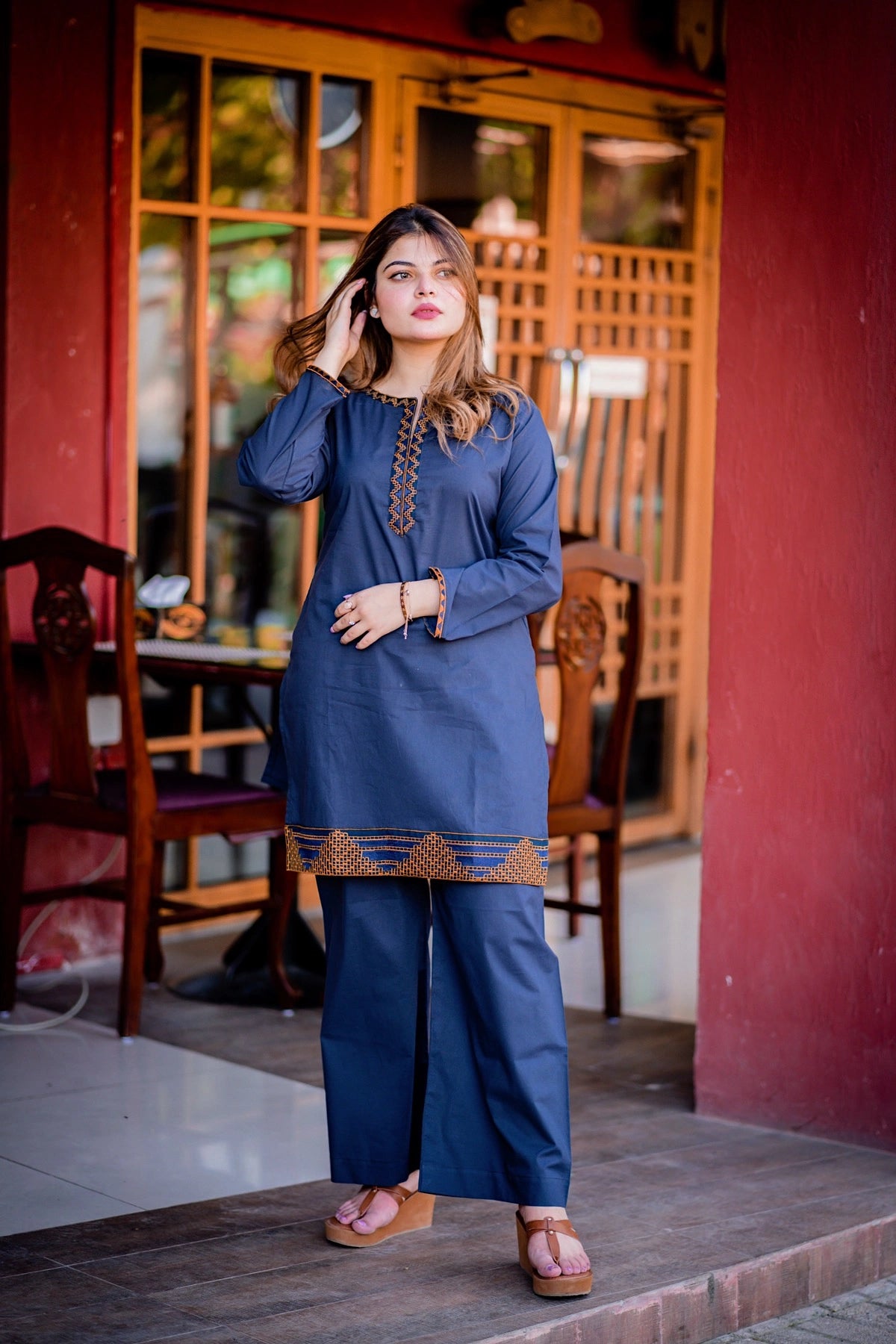 Midnight Blue Cotton Embroidered Pret 2PCs