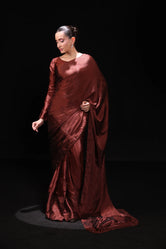 Mocha Mirage Embroidered Silk Saree 2Pcs