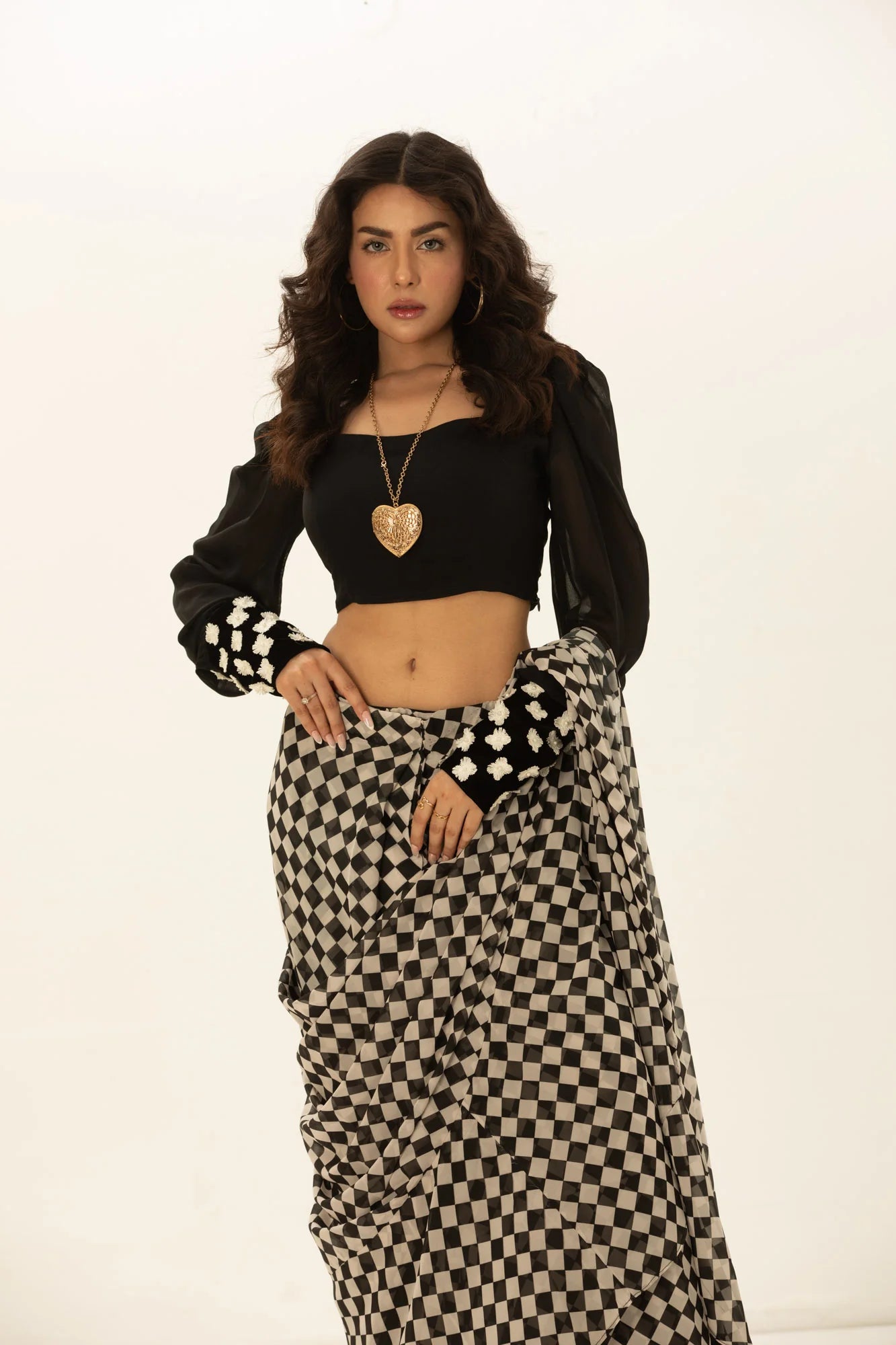 Monochrome Marvel - Monochrome Chequered Saree