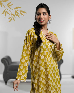 Mustard Stitched Co-Ord Set Bright Cotton Suit Colour
