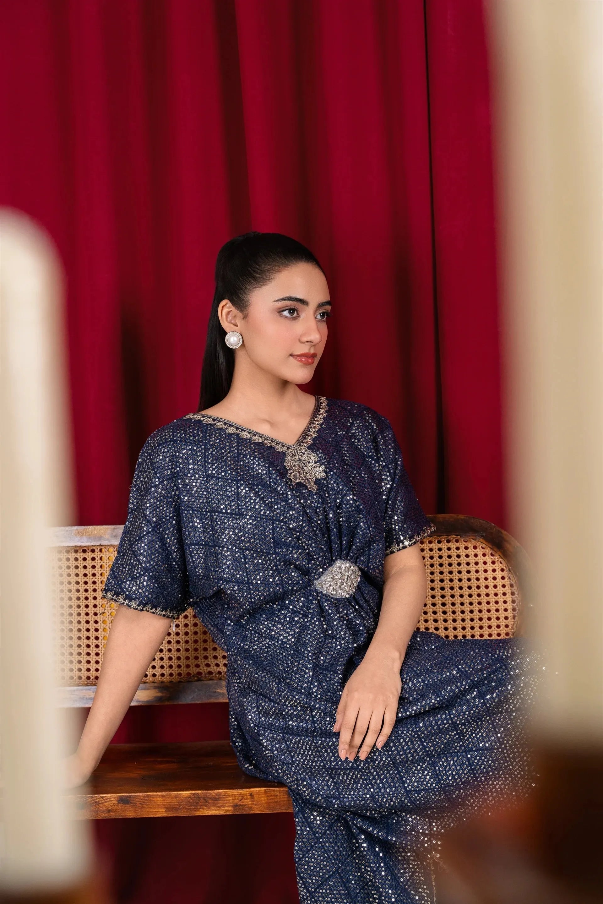 Navy Blue Kaftan Pret 2 PCs