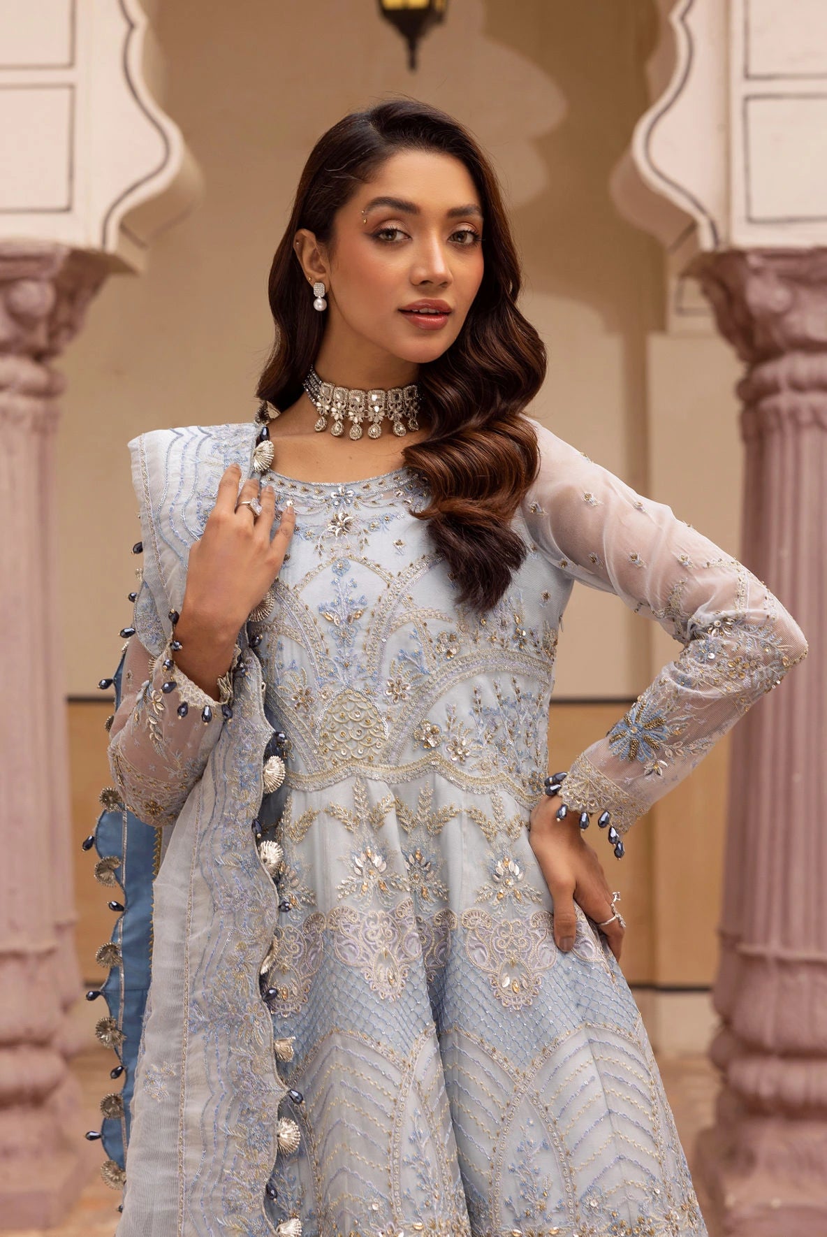 Nelam Net Embroidered Pakistani Wedding Kaftan Maxi
