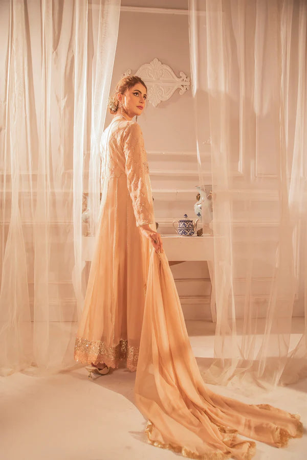 Peach Muse – Peach Angrakha Frock Design (3PCs)