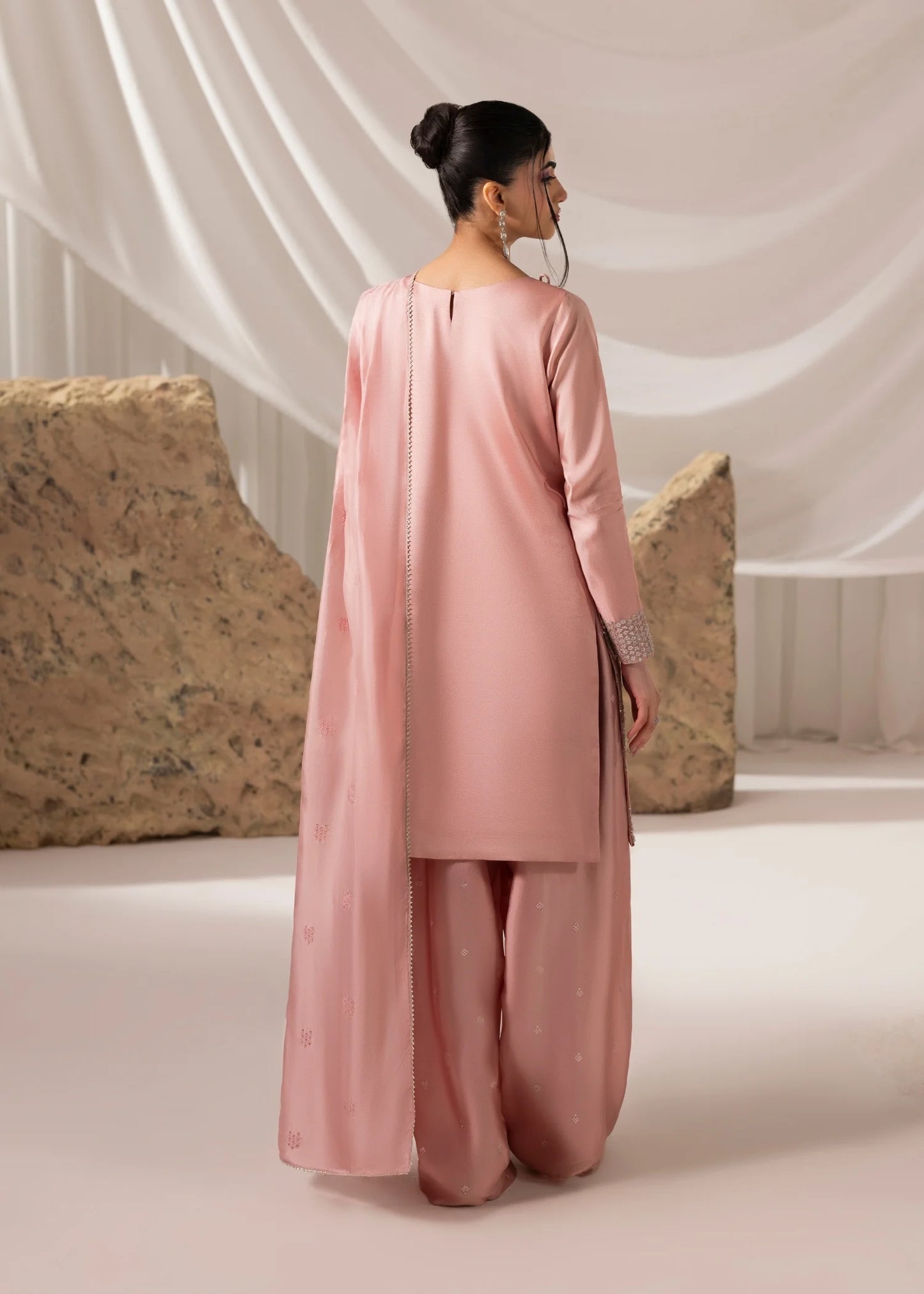 Elegant pink Sheesha silk 3 piece suit for ladies BuraqStore