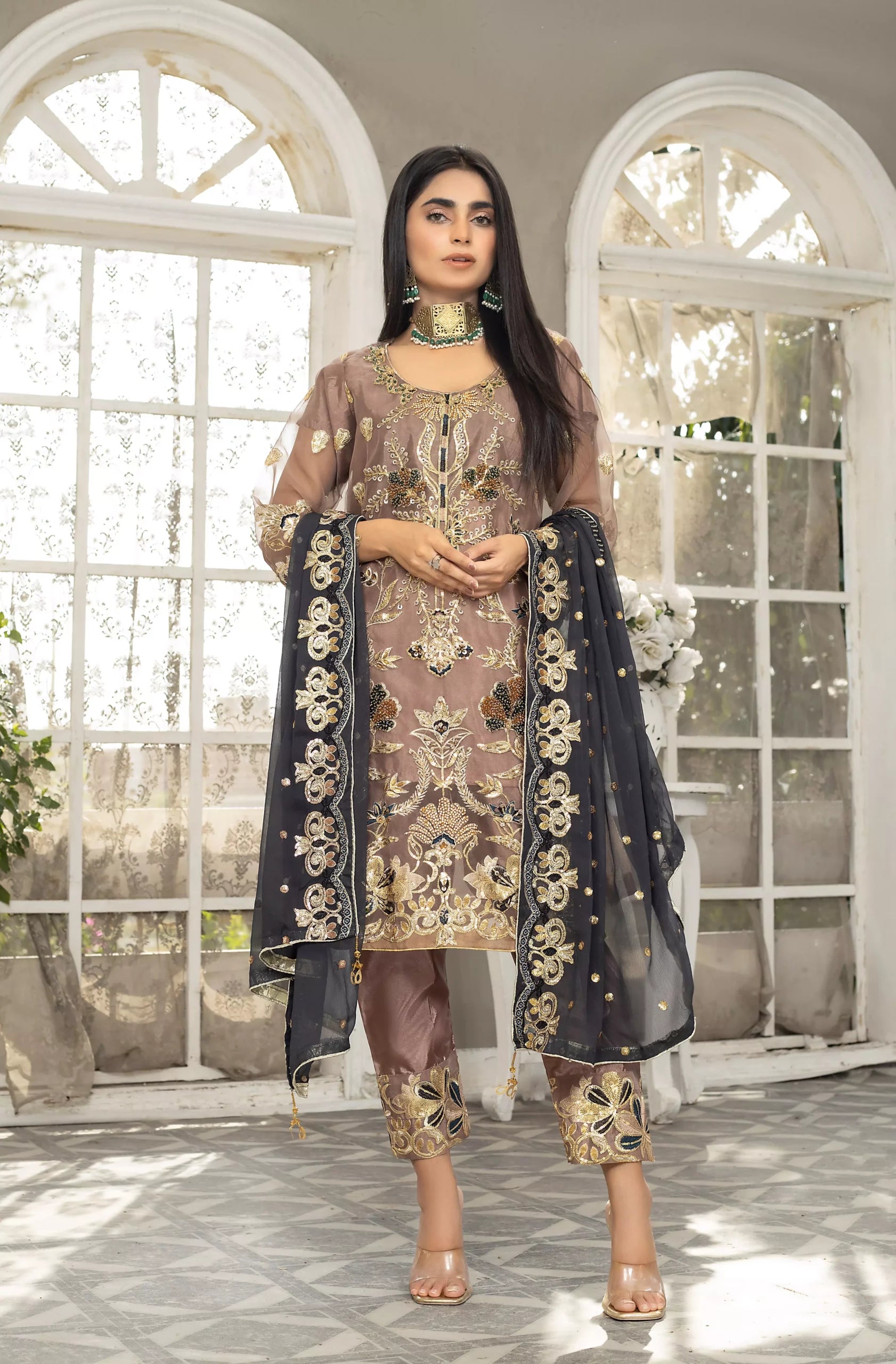 Prismatic Brown Unstitched 3Pcs – embroidery dresses for ladies in pakistan
