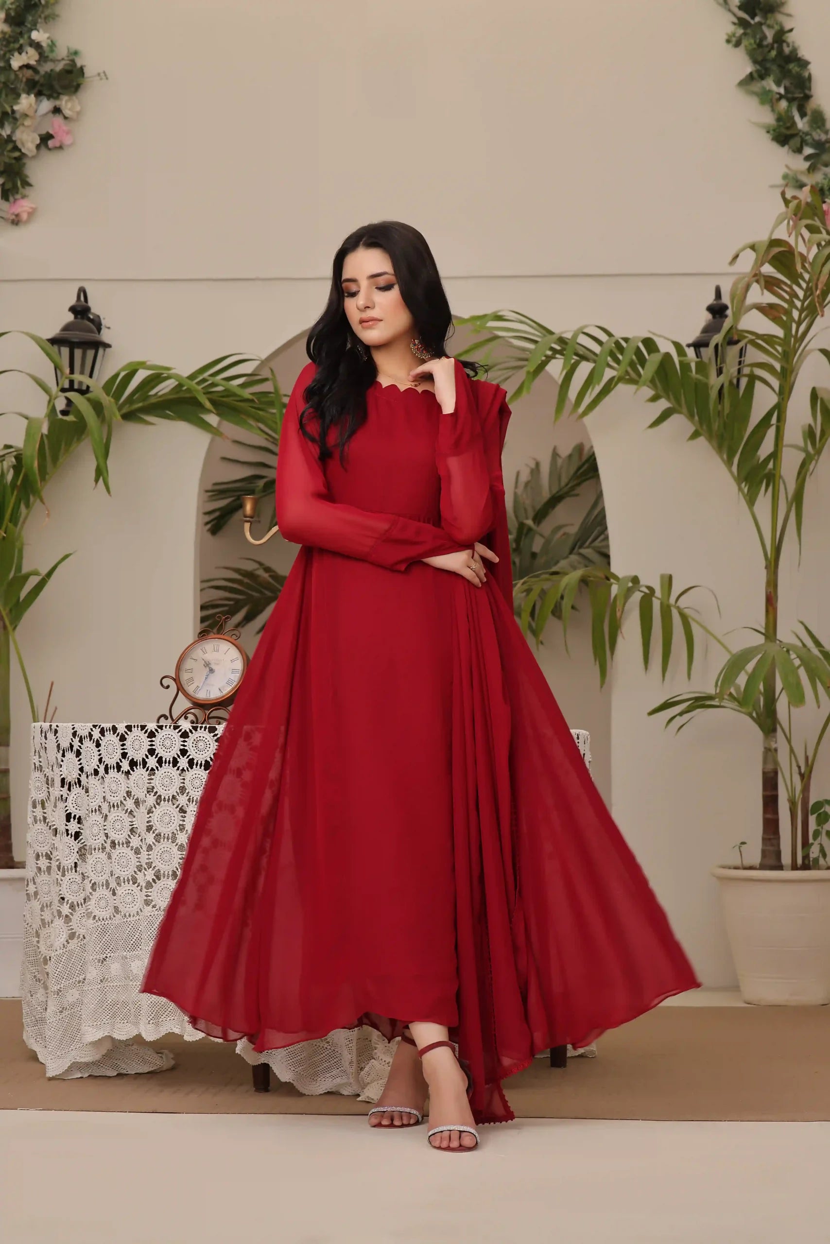open lace back dress Red Kameez Shalwar S main image 1