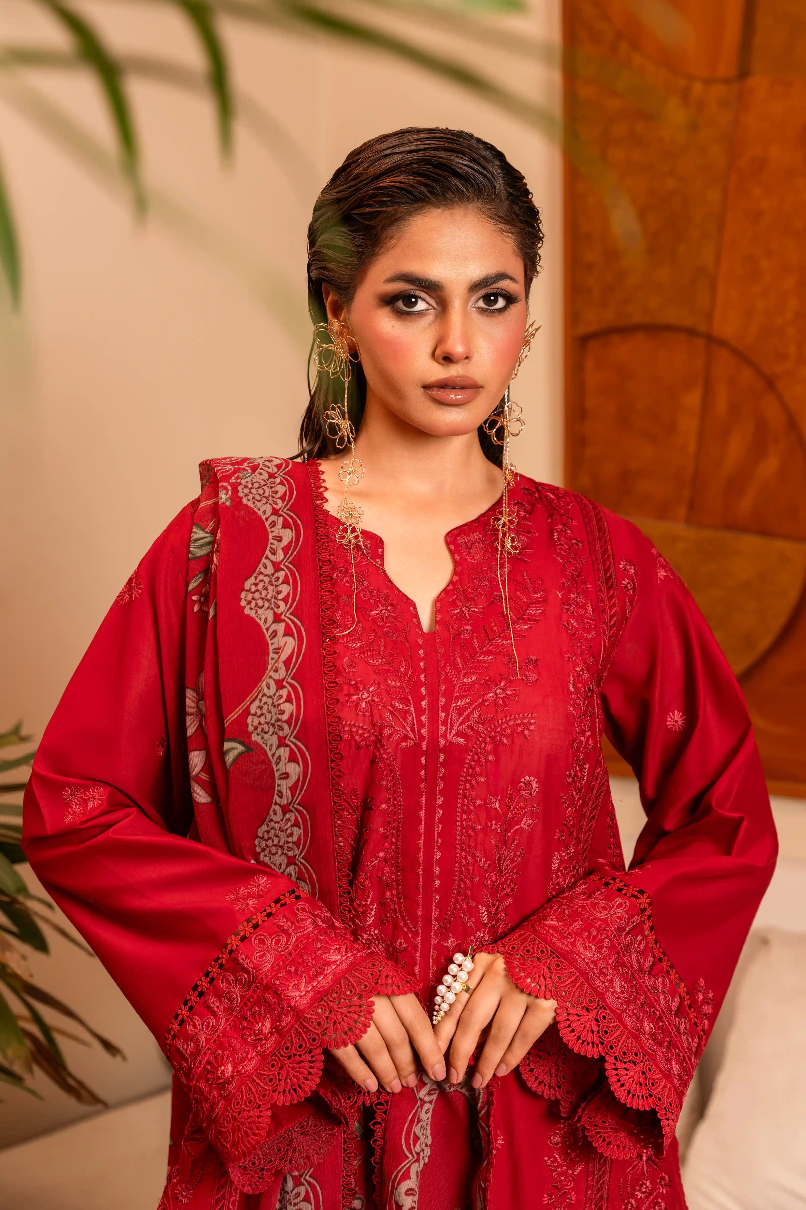 Roumera Embroidered 3Pcs Suit in Premium US Cotton