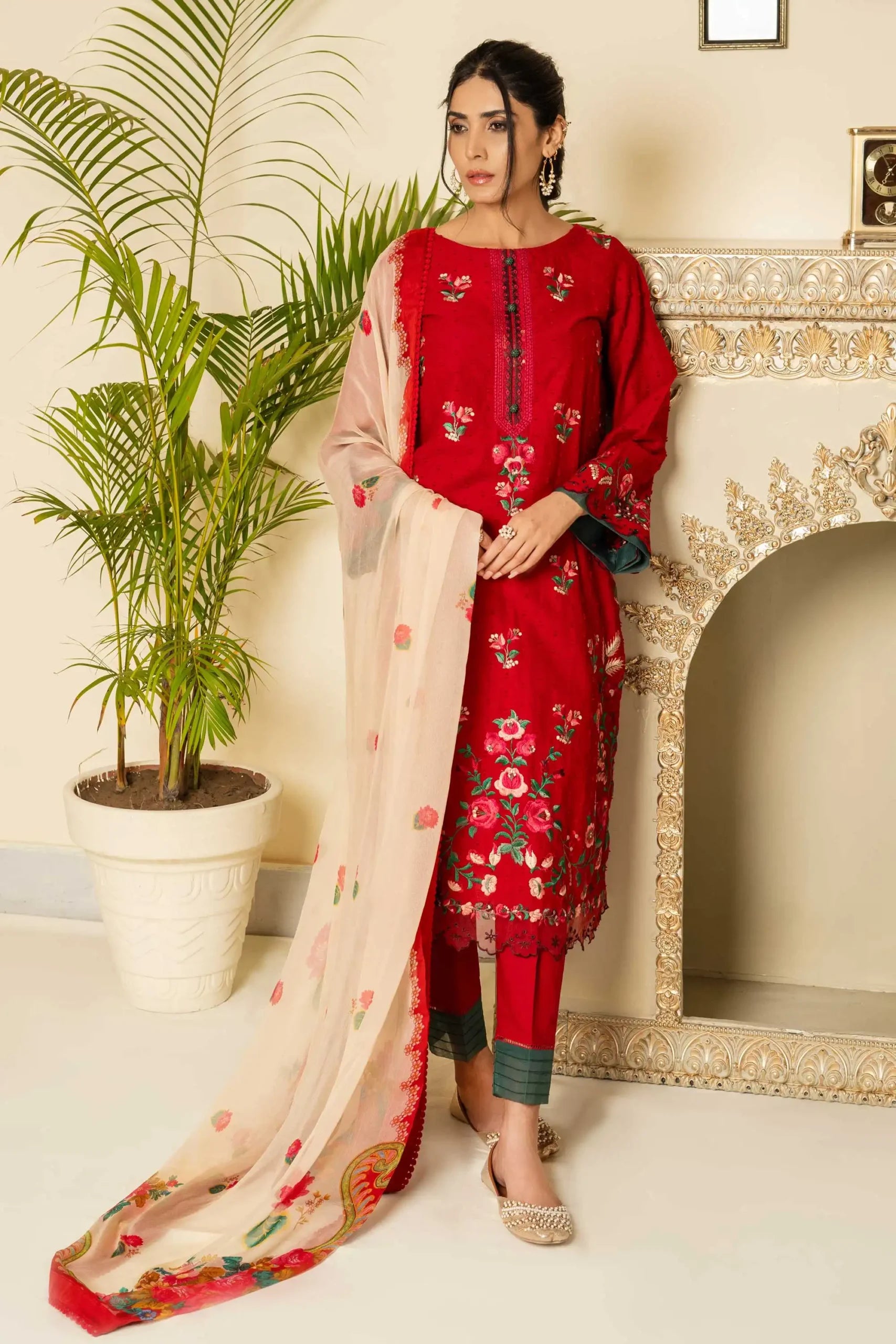 Red Charms Embroidered Lawn Pret 3pc