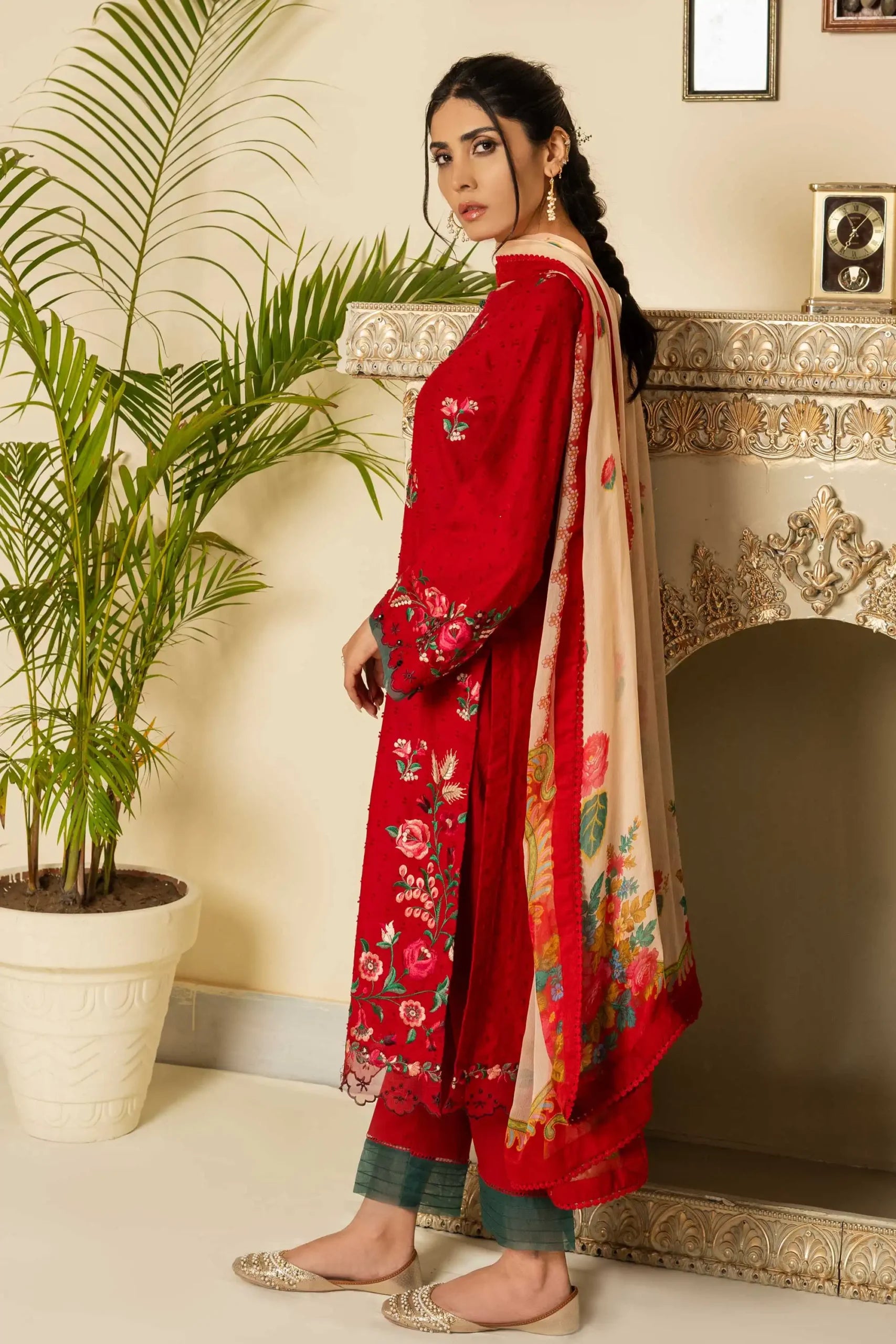 Red Charms Embroidered Lawn Pret 3pc