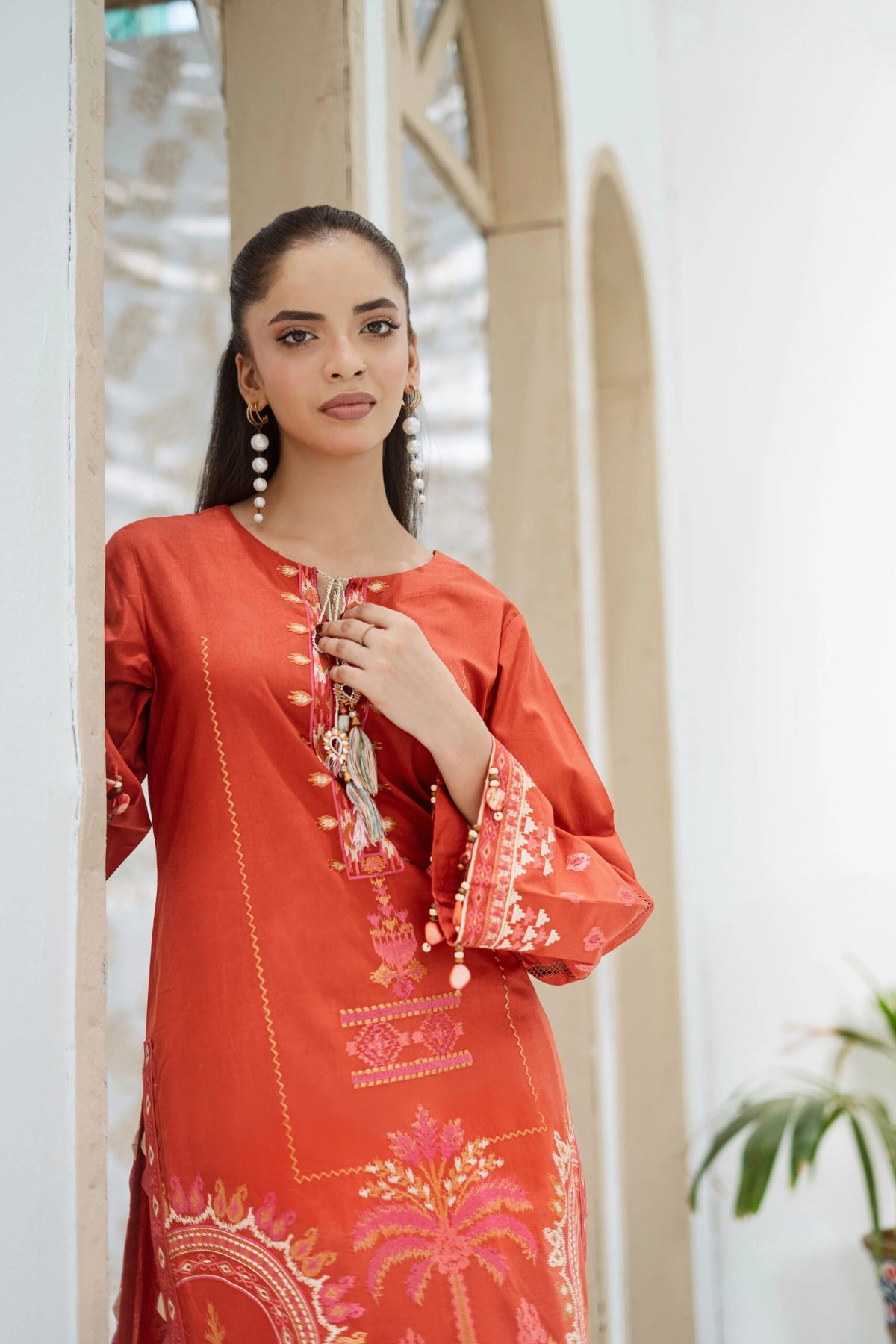 Orange Dress, Embroidered Lawn 2PC | Buraq Store