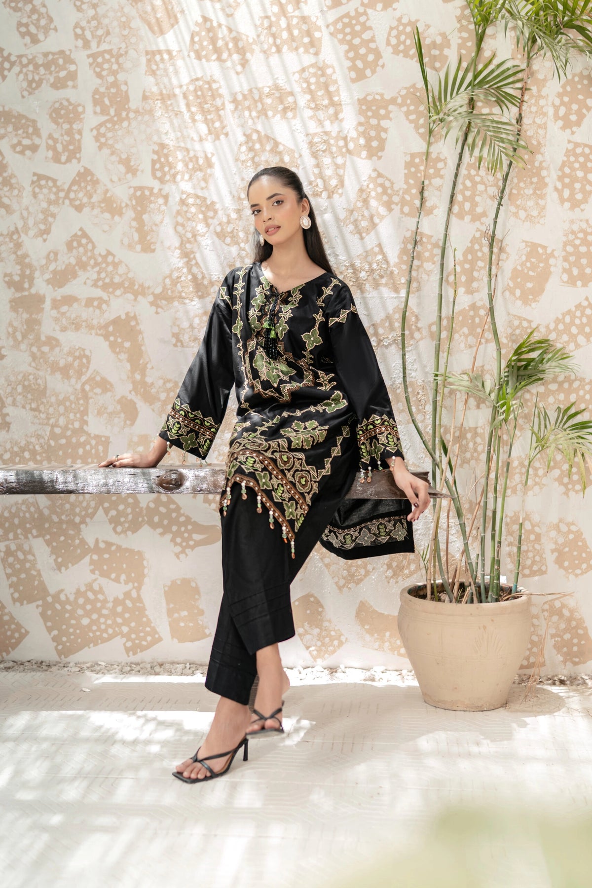 Black Lawn Dress, Embroidered 2PC | Buraq Store