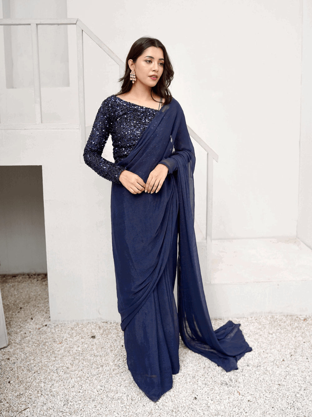 Sapphire Chiffon Saree Pret 3Pcs