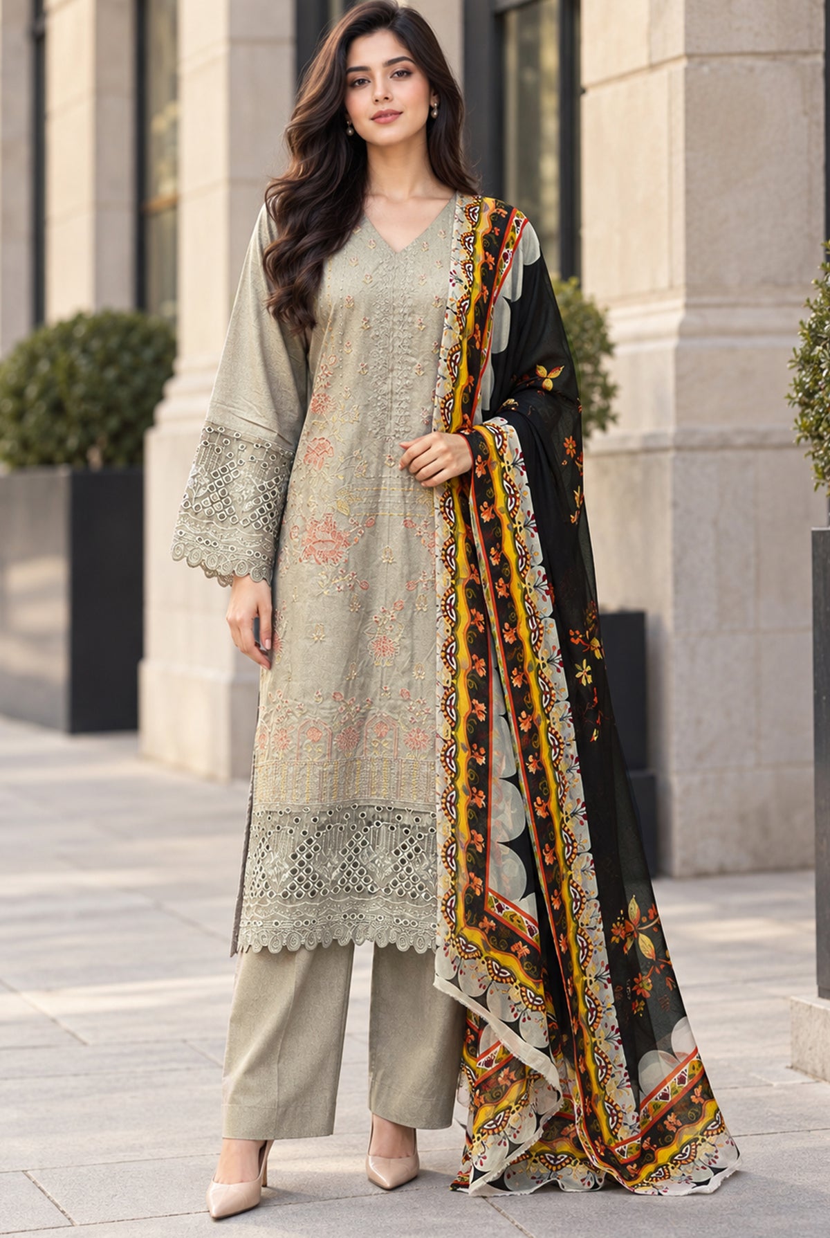 Original Karandi Suit Price in Pakistan - Sage Green 3PC